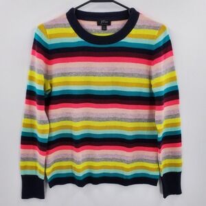 Women's J. Crew Cashmere Multicolor Long Sleeve Crew Neck Sweater Size Small